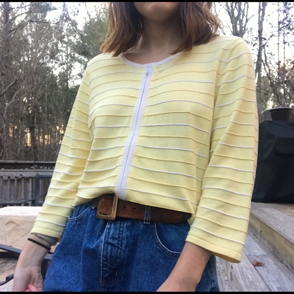 long sleeve striped pastel yellow top